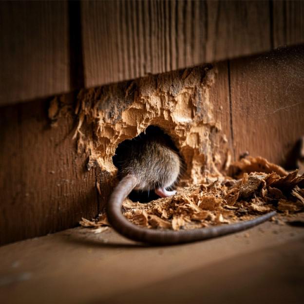 mouse crawling into hole