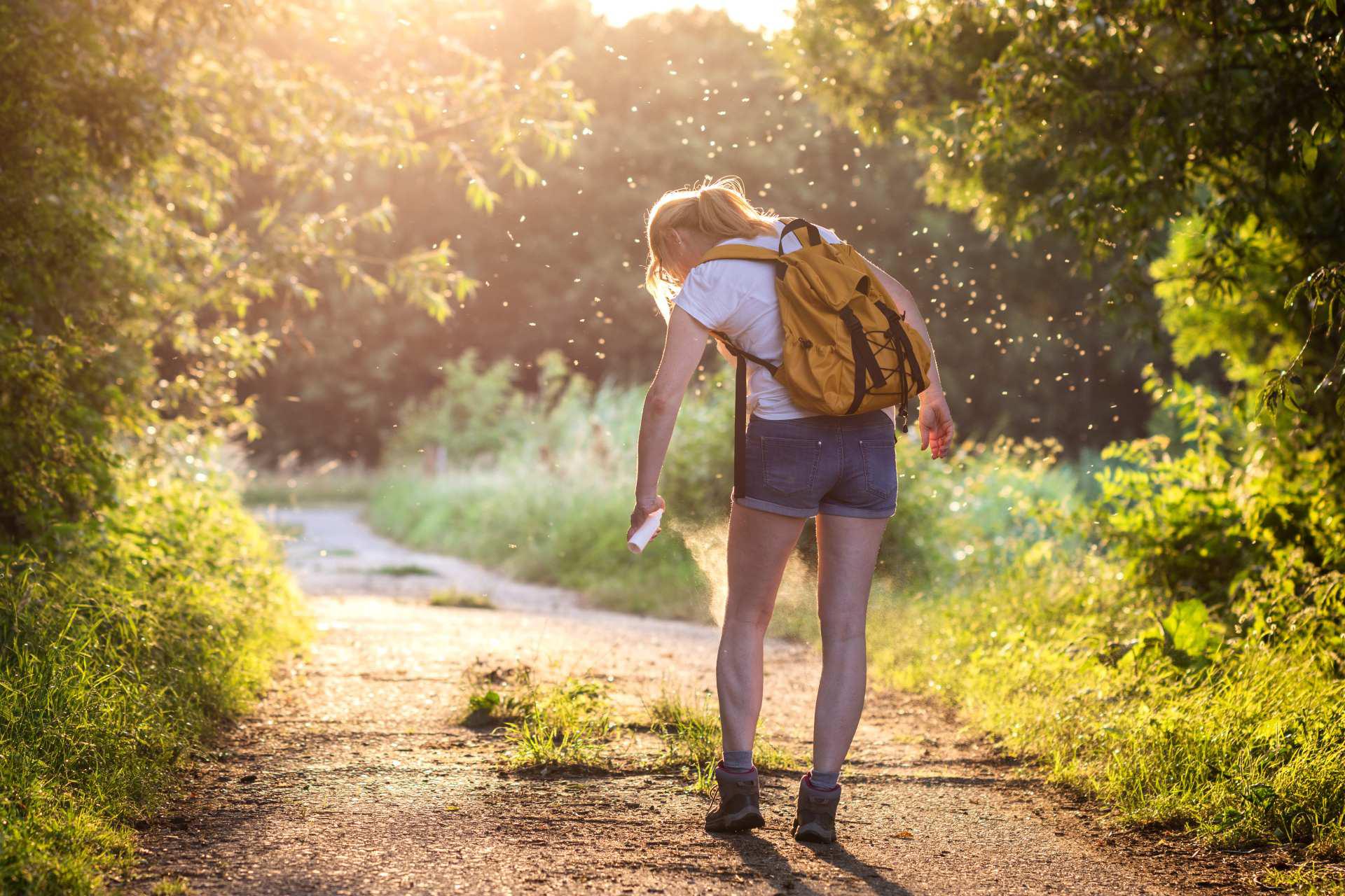 A person walking on a path with trees and grassDescription automatically generated